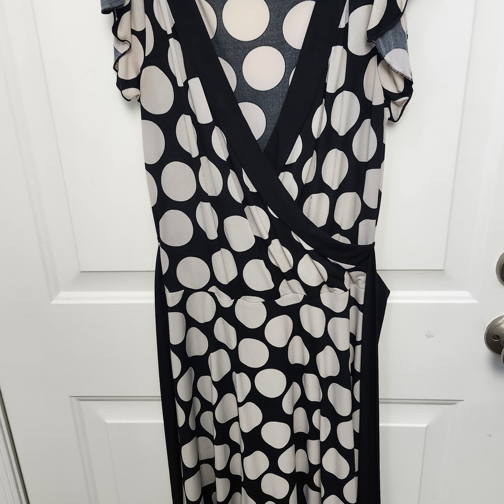 Elegant Black and White Polka Dot Wrap Dress